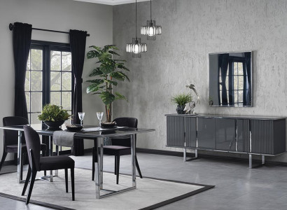 Luxus Esszimmer Set 6tlg Esstisch mit 4x Stühle Design Sideboard mit Spiegel